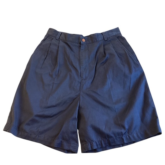 Vintage Elandale Cotton High Waist Pleated Front Shorts, Navy Blue - Size 8 - Picture 2 of 8